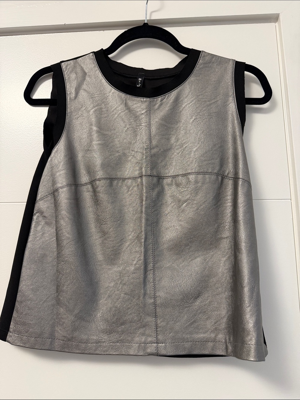 Ann Taylor Metallic Silver Sleeveless Tank with Black Trim